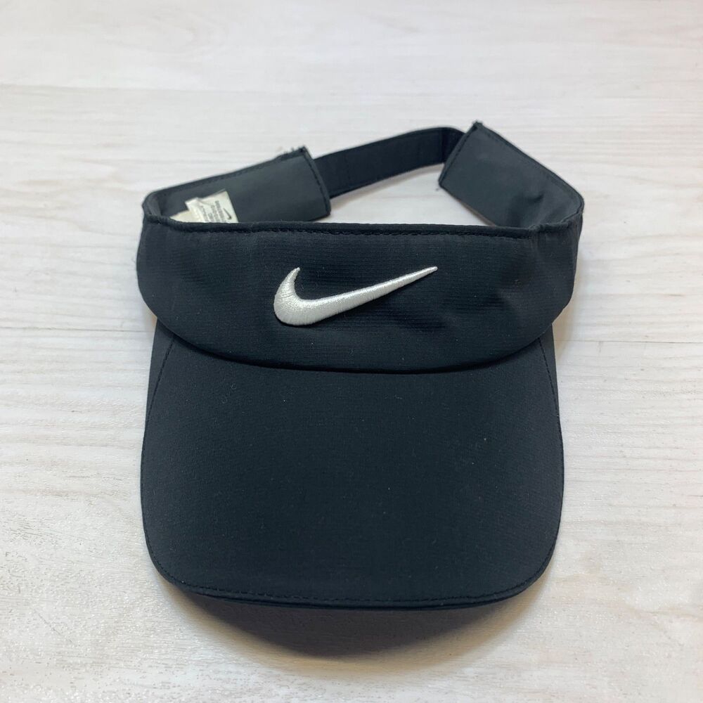Nike Golf Visor Raised 3D Swoosh Logo‎ Hat Adjustable Strap Black Lightweight